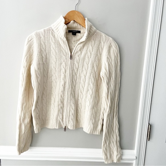Weekend Max Mara Beige Wool Cashmere Angora Cropped Quarter Zip Quiet Luxury S - Picture 3 of 7